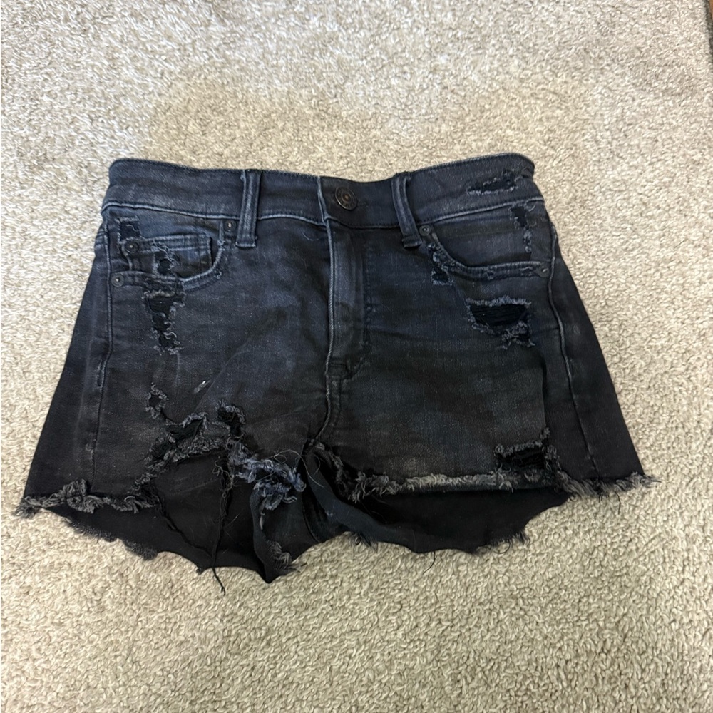 American Eagle Outfitters Black Distressed Jean Shorts size 0
